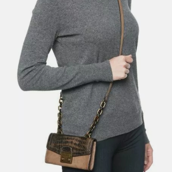 Frye Ella Croc-Embossed Brown Leather Crossbody Wallet Bag – Brand New with Tags - Picture 1 of 10
